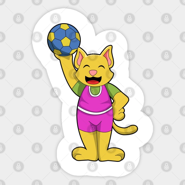 Cat as Handball player with Handball Sticker by Markus Schnabel